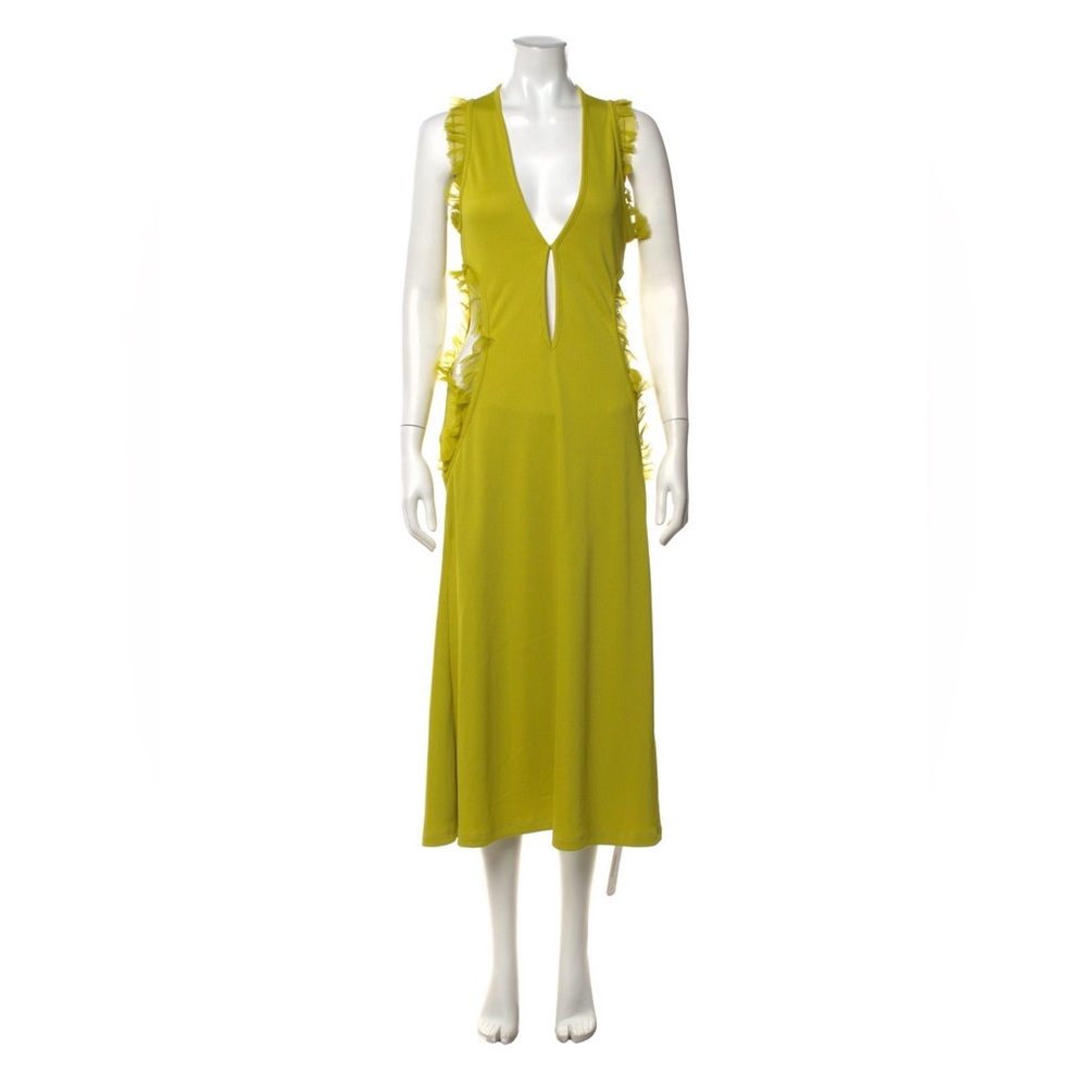 Christopher Esber Chartreuse Carina ruffled cutout midi dress (US 4)